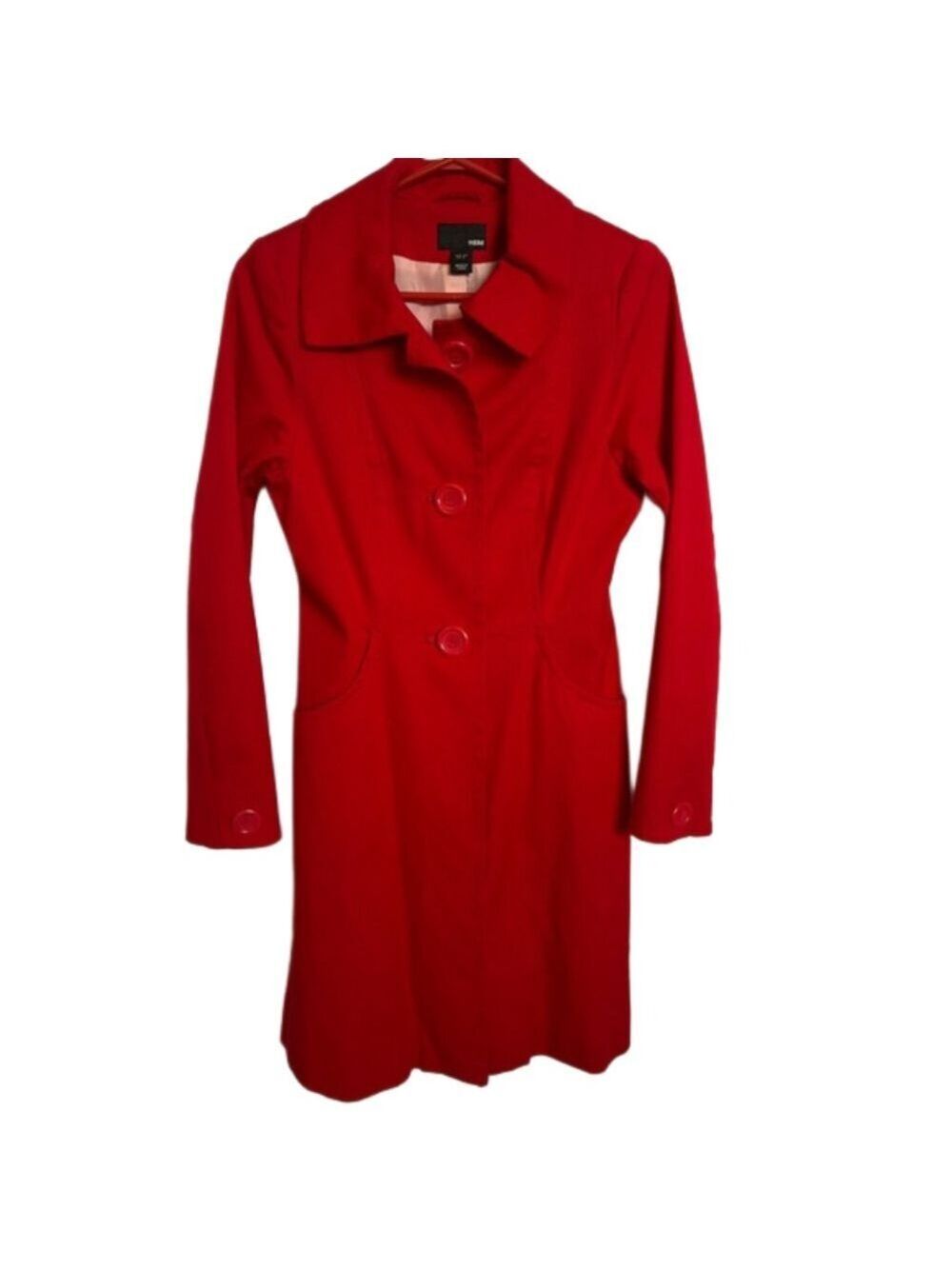 H & M red pinstripe lined trench coat size 6